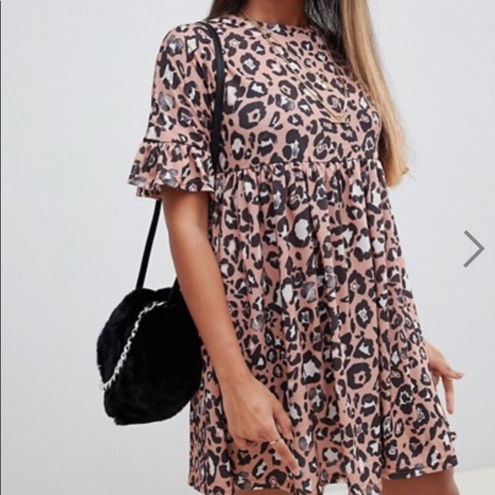 Asos Pink Leopard Print Babydoll Dress 🐆